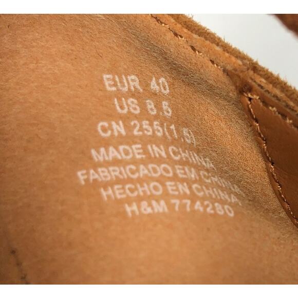 H&M Cognac Brown Suede Espadrille Wedge Lace Up Sandals 8.5 - Picture 9 of 10